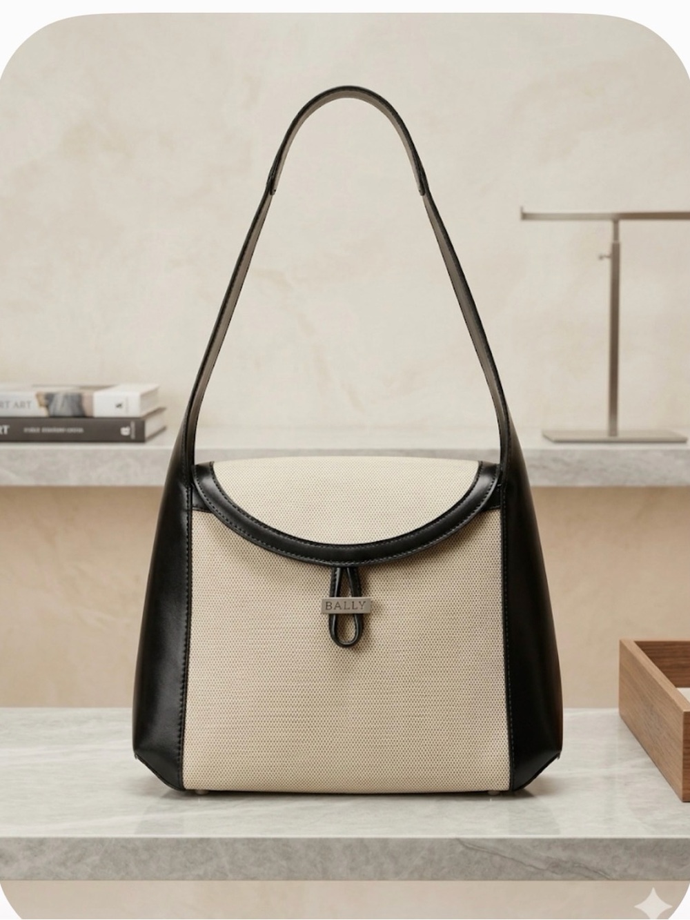 Bally Beige and Black Canvas Shoulder Bag y2K OFFERS WELCOME